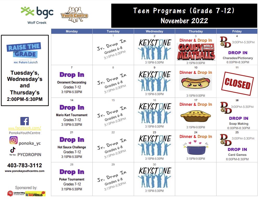 Nov Teen Snip October Teen Calendar